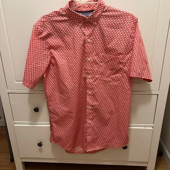 Izod Coral Flamingo Men's Button Down Shirt - Picture 1 of 4